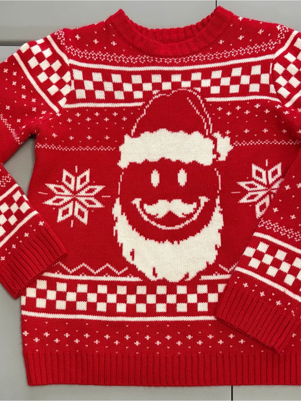 Holiday Time Red and White Santa Crewneck Sweater Girls Large (10-12)